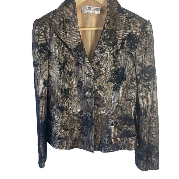 The Bonnie Roseman Silk Collection Cream Silk W/ Black Lace Overlay Blazer Sz L - Picture 1 of 11